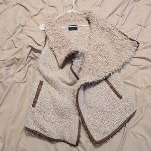 Love Tree Beige Sherpa Vest with Brown Trim